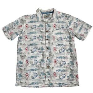 Honolua men's shirt L white green 100% cotton short sleeve button down Hawaiian